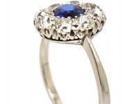 Early 20th Century Platinum, Sapphire & Diamond Cluster Ring