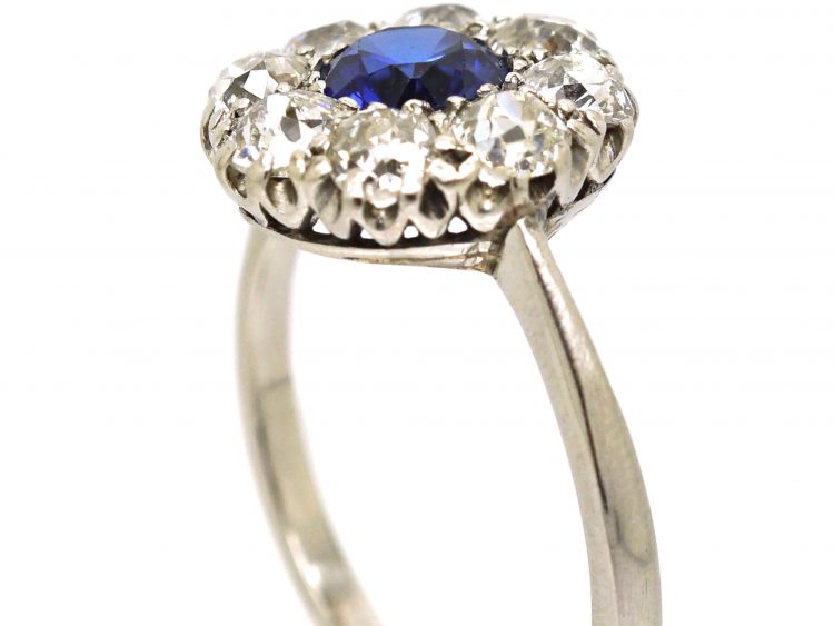 Early 20th Century Platinum, Sapphire & Diamond Cluster Ring