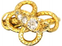 Victorian 18ct Gold Coily Snake Ring set with Diamonds