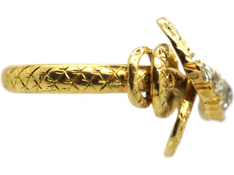 Victorian 18ct Gold Coily Snake Ring set with Diamonds