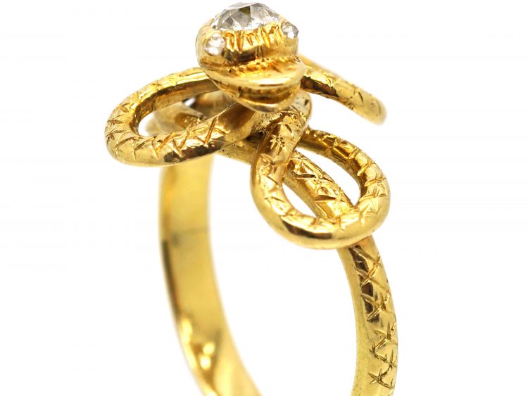 Victorian 18ct Gold Coily Snake Ring set with Diamonds