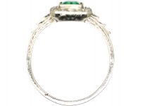 Art Deco Platinum. Emerald & Diamond Rectangular Shaped Ring