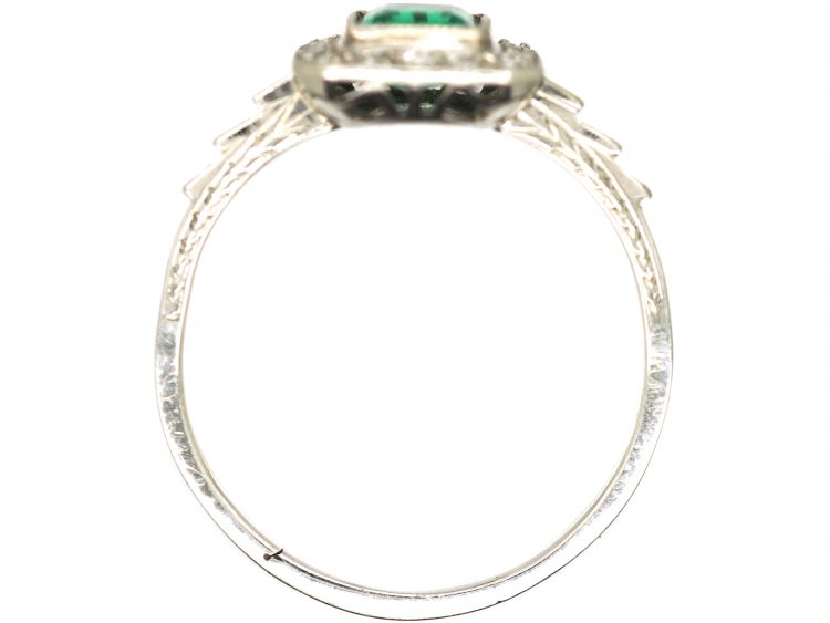 Art Deco Platinum. Emerald & Diamond Rectangular Shaped Ring