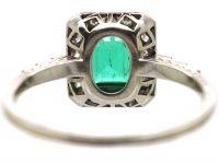 Art Deco Platinum. Emerald & Diamond Rectangular Shaped Ring
