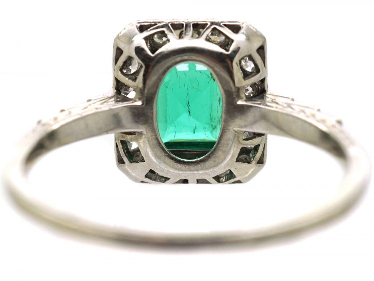 Art Deco Platinum. Emerald & Diamond Rectangular Shaped Ring