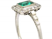 Art Deco Platinum. Emerald & Diamond Rectangular Shaped Ring