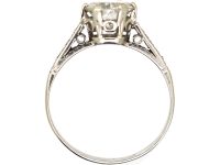 Art Deco Platinum, Solitaire Diamond Ring with Diamond Set Shoulders