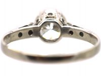 Art Deco Platinum, Solitaire Diamond Ring with Diamond Set Shoulders