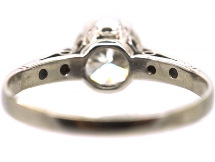 Art Deco Platinum, Solitaire Diamond Ring with Diamond Set Shoulders