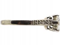 Art Deco Platinum, Solitaire Diamond Ring with Diamond Set Shoulders