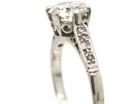 Art Deco Platinum, Solitaire Diamond Ring with Diamond Set Shoulders