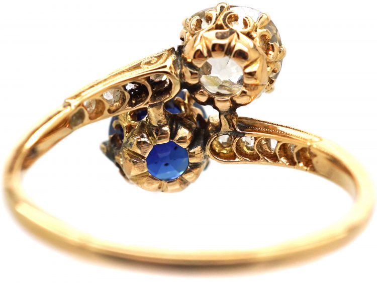 Early 20th Century 14ct Gold, Sapphire & Diamond Crossover Ring