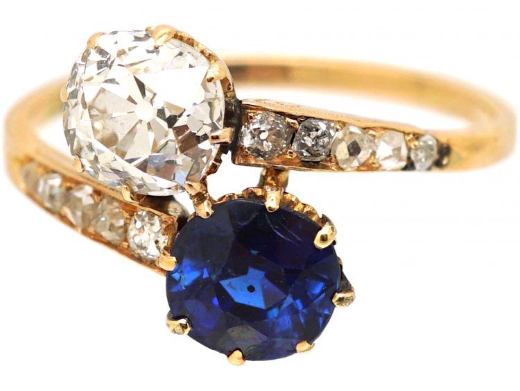Early 20th Century 14ct Gold, Sapphire & Diamond Crossover Ring