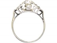 Art Deco Platinum, Solitaire Diamond Ring with Step Cut Shoulders set with Rose Diamonds