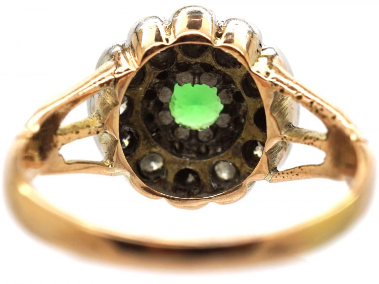Edwardian 9ct Gold, Diamond & Green Garnet Cluster Ring