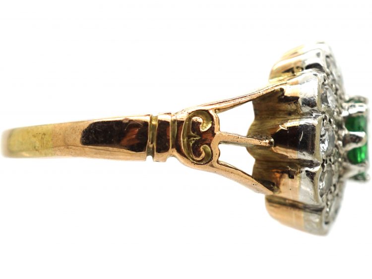Edwardian 9ct Gold, Diamond & Green Garnet Cluster Ring