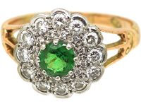Edwardian 9ct Gold, Diamond & Green Garnet Cluster Ring