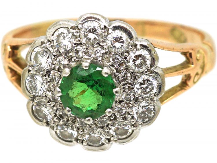 Edwardian 9ct Gold, Diamond & Green Garnet Cluster Ring