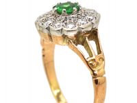Edwardian 9ct Gold, Diamond & Green Garnet Cluster Ring