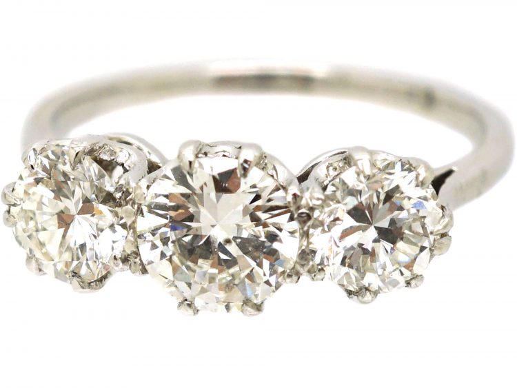 Mid 20th Century Platinum, Three Stone Diamond Ring