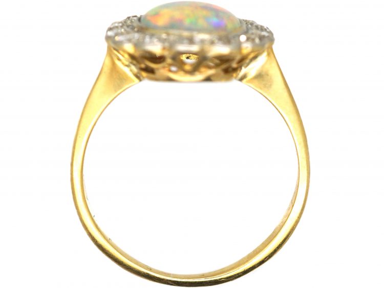 Edwardian 18ct Gold & Platinum, Opal & Diamond Cluster Ring