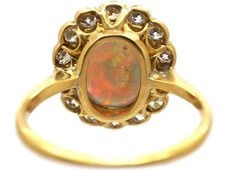 Edwardian 18ct Gold & Platinum, Opal & Diamond Cluster Ring