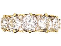 Victorian 18ct Gold Five Stone Diamond Carved Half Hoop Ring