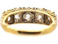 Victorian 18ct Gold Five Stone Diamond Carved Half Hoop Ring