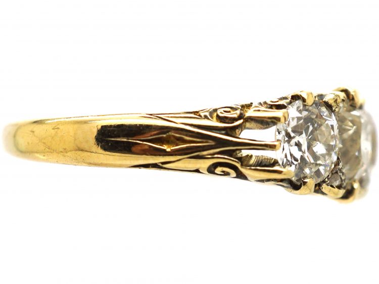 Victorian 18ct Gold Five Stone Diamond Carved Half Hoop Ring