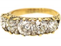 Victorian 18ct Gold Five Stone Diamond Carved Half Hoop Ring