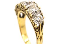 Victorian 18ct Gold Five Stone Diamond Carved Half Hoop Ring