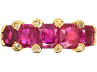 Victorian 18ct Gold Five Stone Ruby Ring with Diamond Points