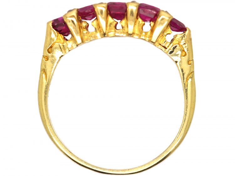 Victorian 18ct Gold Five Stone Ruby Ring with Diamond Points