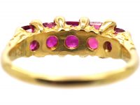 Victorian 18ct Gold Five Stone Ruby Ring with Diamond Points