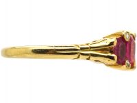 Victorian 18ct Gold Five Stone Ruby Ring with Diamond Points