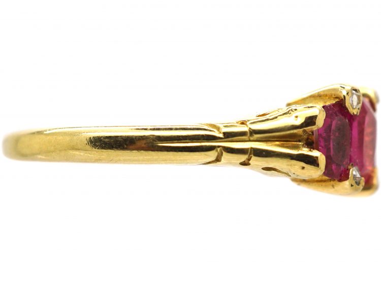 Victorian 18ct Gold Five Stone Ruby Ring with Diamond Points