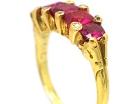 Victorian 18ct Gold Five Stone Ruby Ring with Diamond Points