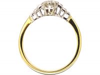 Art Deco 18ct Gold & Platinum Two Stone Diamond Ring with Diamond Set Step Cut Shoulders