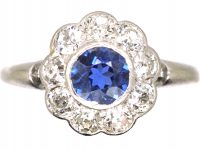 Edwardian Platinum, Sapphire & Diamond Cluster Ring