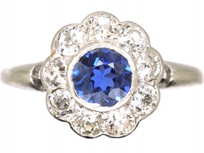 Edwardian Platinum, Sapphire & Diamond Cluster Ring
