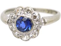 Edwardian Platinum, Sapphire & Diamond Cluster Ring