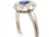 Edwardian Platinum, Sapphire & Diamond Cluster Ring
