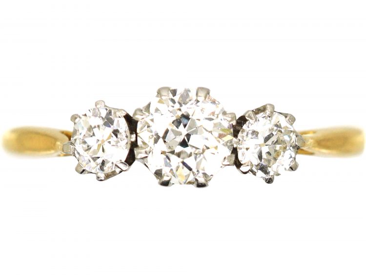 Edwardian 18ct Gold & Platinum, Three Stone Diamond Ring