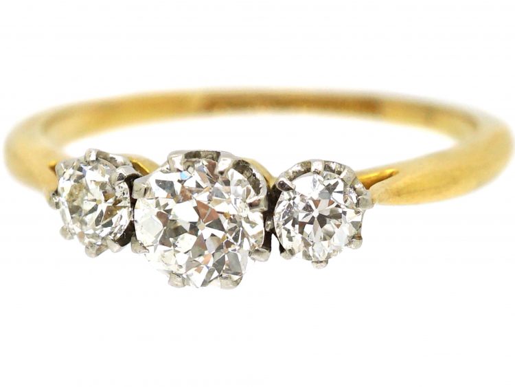 Edwardian 18ct Gold & Platinum, Three Stone Diamond Ring