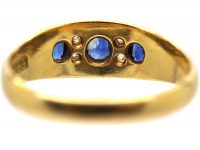 Victorian Three Stone Sapphire Ring with Diamonds In Between