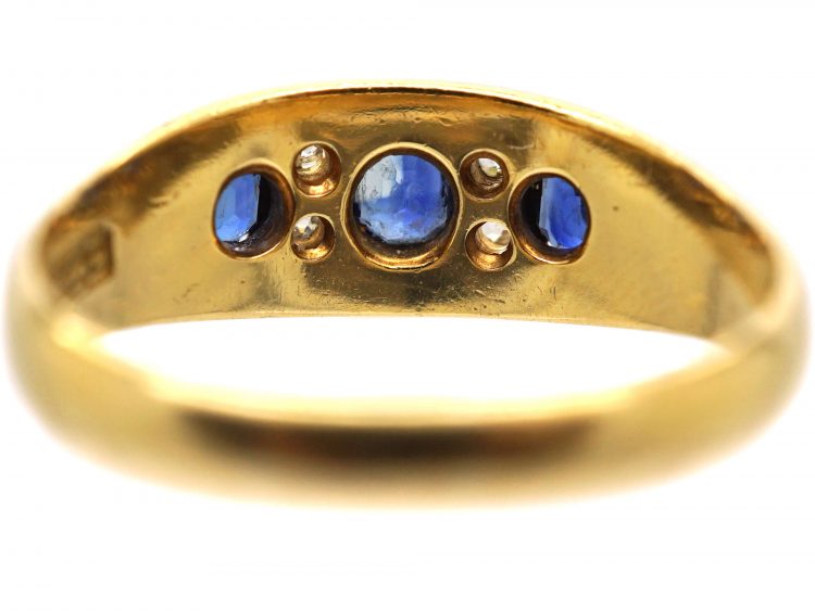 Victorian Three Stone Sapphire Ring with Diamonds In Between