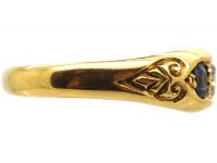Victorian Three Stone Sapphire Ring with Diamonds In Between