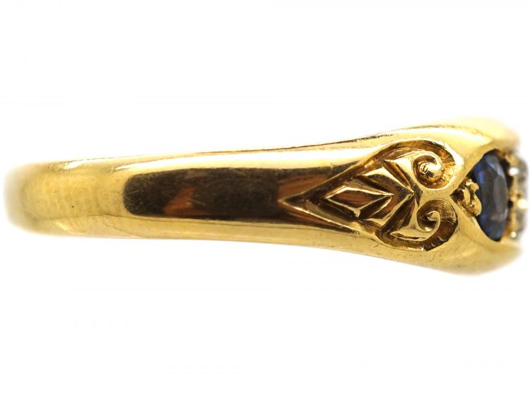 Victorian Three Stone Sapphire Ring with Diamonds In Between