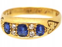 Victorian Three Stone Sapphire Ring with Diamonds In Between