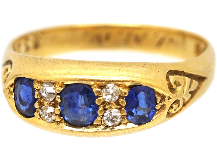 Victorian Three Stone Sapphire Ring with Diamonds In Between